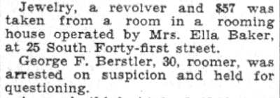 Rooming house robbery at 25 South 41st Street — Camden Courier-Post, June 6, 1932