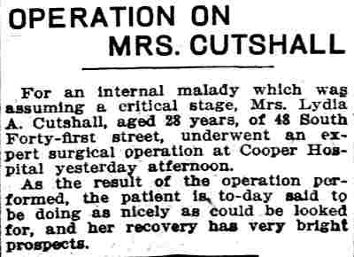 Operation on Mrs. Cutshall — Camden Daily Courier, April 25, 1913