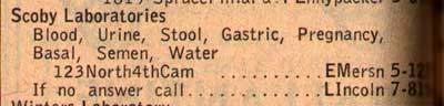 Scoby Laboratories directory listing, 1955
