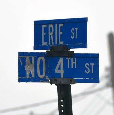 North 4th Street & Erie Street sign, Knox Gelatine, 2012