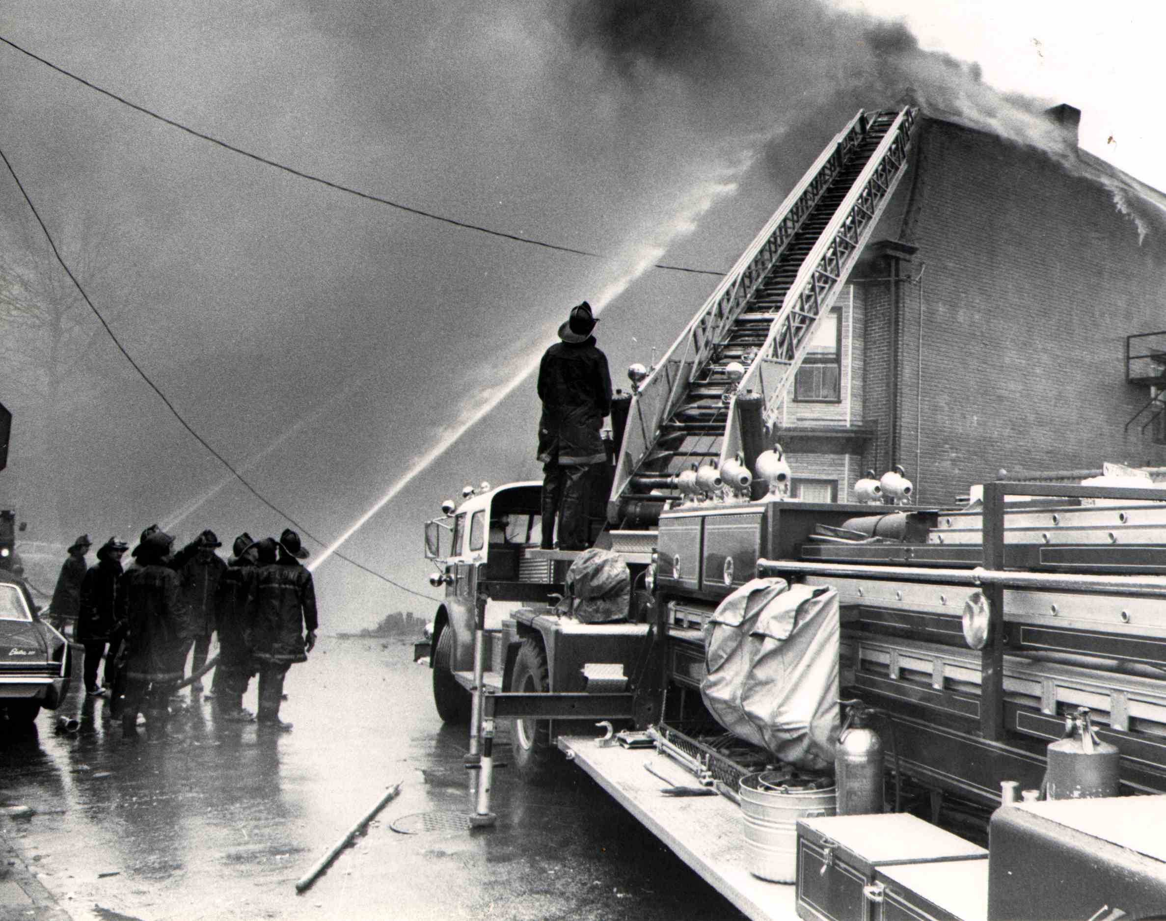 Ladder Company 1 at fire at North 4th Street and Vine Street, March 22, 1970 — Firefighter Ferdinand J. Meloni