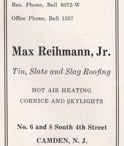 Max Reihmann Jr. roofing advertisement