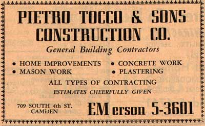 Pietro Tocco  Sons Construction Co. advertisement