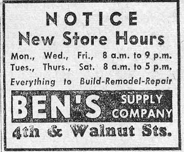 Ben's Supply Co. advertisement