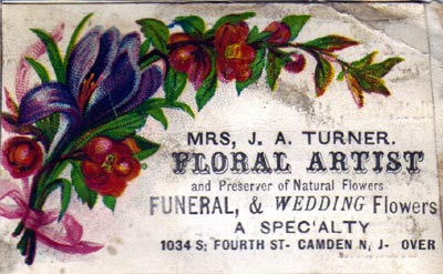 Mrs. J. A. Turner, Floral Artist advertisement