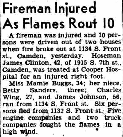 Fireman Injured As Flames Rout 10 — Philadelphia Inquirer, March 25, 1951