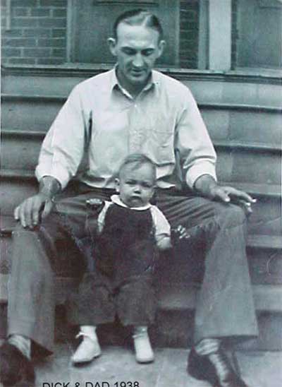 Father and child on the front steps, 1938