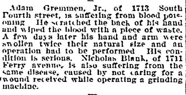 Blood poisoning notices, Philadelphia Inquirer, July 29, 1906