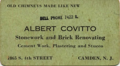 Albert Covitto business card, 1865 South 4th Street