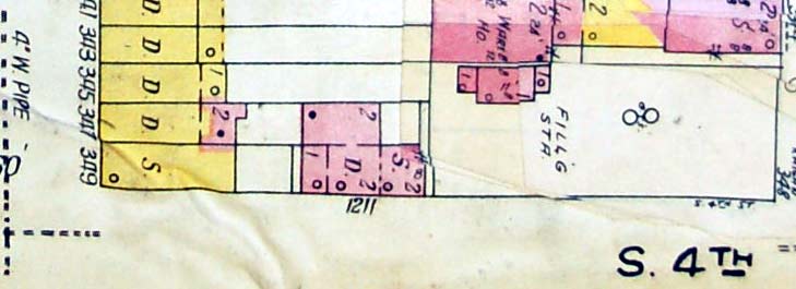 Sanborn fire-insurance map, 1200 block of South 4th Street, 1962
