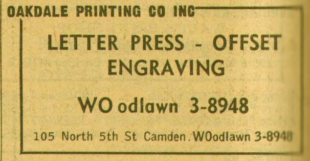Oakdale Printing Company Advertisement, New Jersey Bell Telephone, 1955