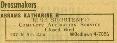 Katharine H. Abrams Yellow Pages Listing, New Jersey Bell Telephone Yellow Pages, 1955