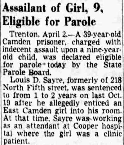 Assailant of Girl, 9, Eligible for Parole, Camden Courier-Post, April 2, 1952