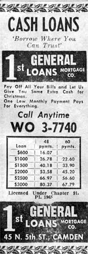 1st General Mortgage Company Advertisement, Camden Courier-Post, November 30, 1965