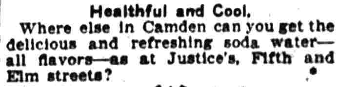 Justices Soda Water Advertisement, Camden Post-Telegram, July 12, 1906
