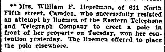 Mrs. William F. Hegelman, Philadelphia Inquirer, January 10, 1901