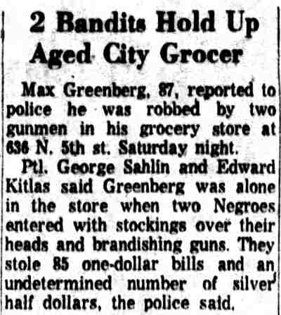 2 Bandits Hold Up Aged City Grocer, Camden Courier-Post, June 25, 1962