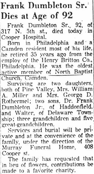 Camden Courier-Post, December 31, 1957, Frank Dumbleton Sr.