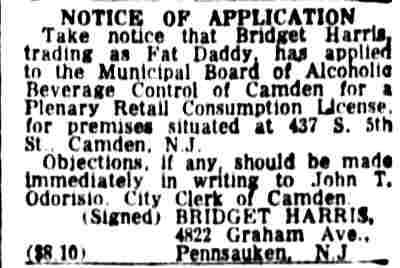 Legal Notice: Fat Daddys, Camden Courier-Post, June 2, 1961