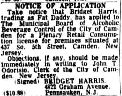 Legal Notice: Fat Daddys, Camden Courier-Post, June 5, 1963
