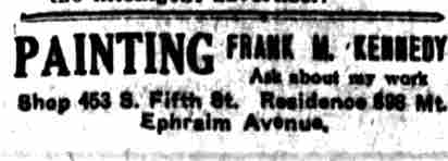 Frank M. Kennedy Painting Advertisement, Camden Post-Telegram, January 25, 1915