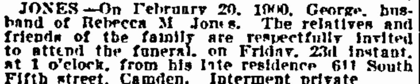George Jones Death Notice, Philadelphia Inquirer, February 23, 1900