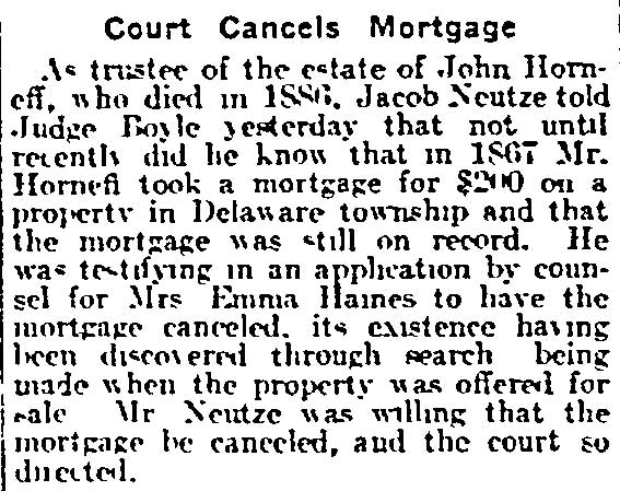 Court Cancels Mortgage, Philadelphia Inquirer, March 20, 1915