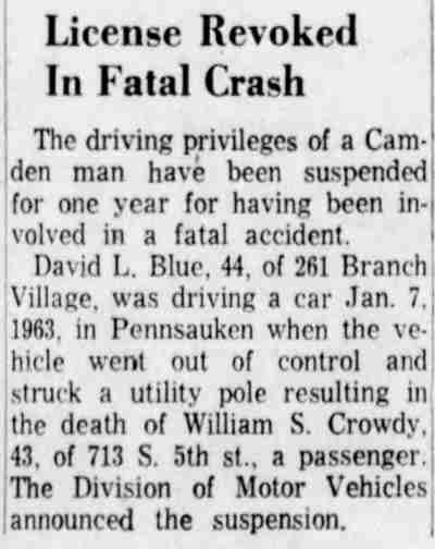 License Revoked In Fatal Crash, Camden Courier-Post, January 4, 1964