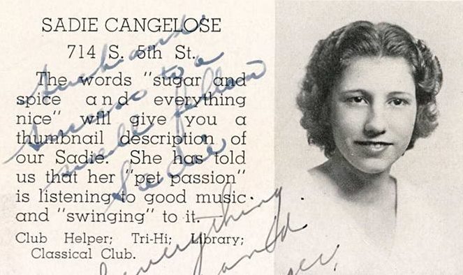 Sadie Cangelose Yearbook Entry, Camden High School Yearbook, 1937