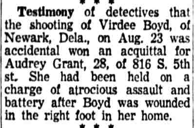 Audrey Grant Acquitted, Camden Courier-Post, September 20, 1957