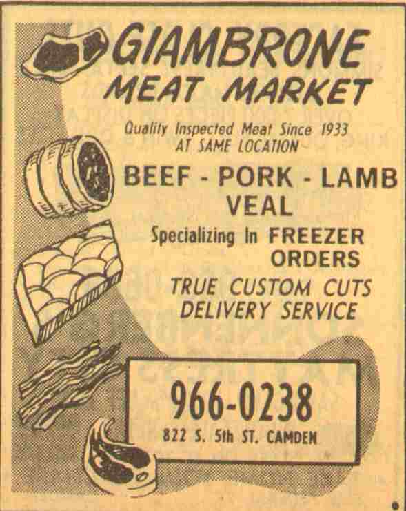 Giambrones Meat Market Advertisement, New Jersey Bell Yellow Pages, 1977