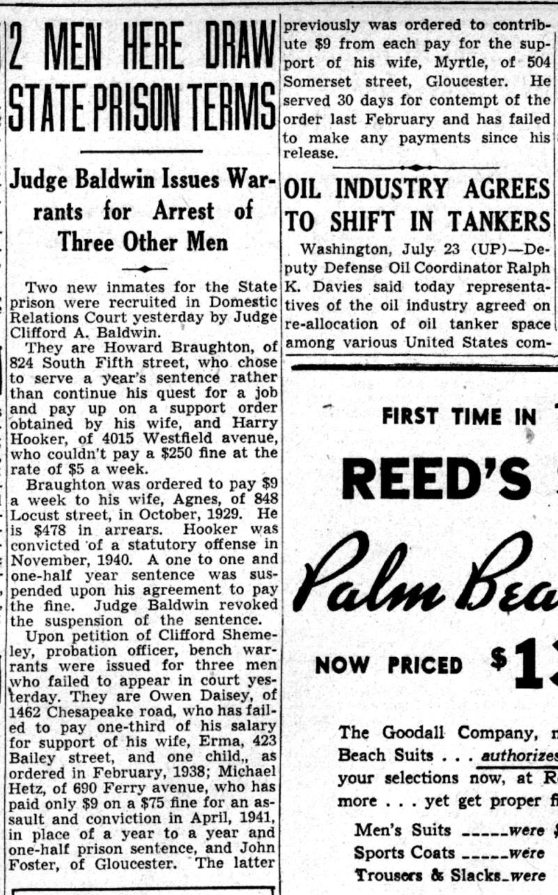 2 Men Here Draw State Prison Terms, Camden Courier-Post, July 24, 1941