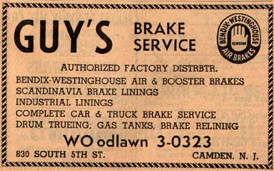 Guys Brake Service Advertisement, New Jersey Bell Telephone Yellow Pages, 1955