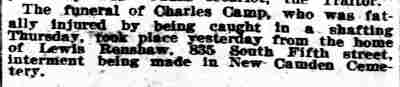 Charles Camp Funeral, Philadelphia Inquirer, February 6, 1914