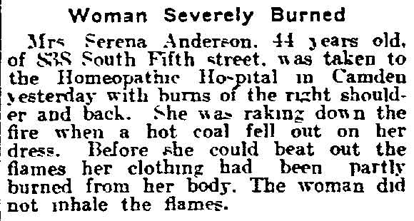 Woman Severely Burned, Philadelphia Inquirer, February 3, 1915