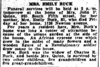 1126 Newton Avenue — 1891–1931, Mrs. Emily Loughlin Buck & Family. Camden Courier-Post, January 26, 1931