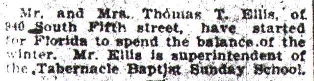 Thomas T. Ellis Goes to Florida, Camden Daily Courier, January 29, 1909