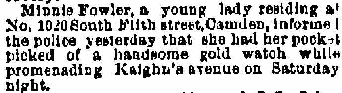 Minnie Fowler Robbed, Philadelphia Inquirer, August 11, 1885