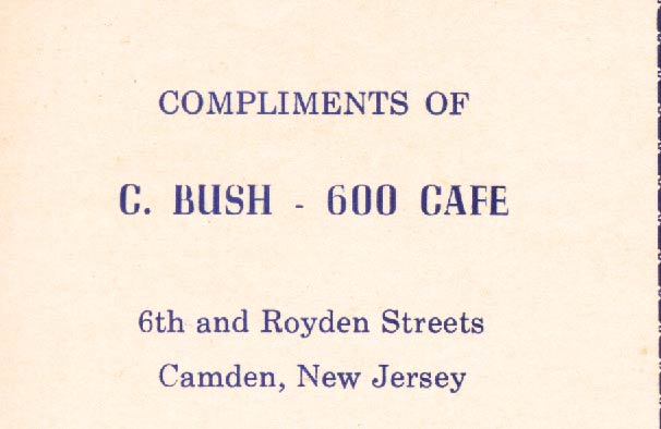 Advertisement for the 600 Cafe in the 1959 Veterans Boxing Association Ring No. 6 banquet program