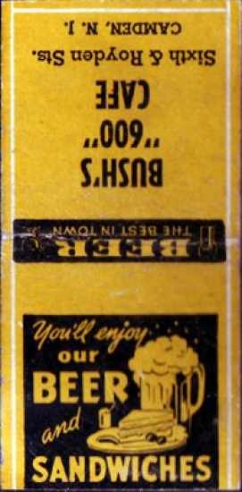 600 South 6th Street, Bush Cafe matchbook reverse
