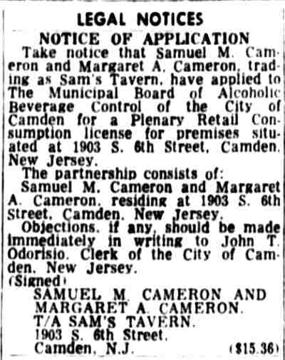 Sam's Tavern, 1903 South 6th Street, 1951–1963