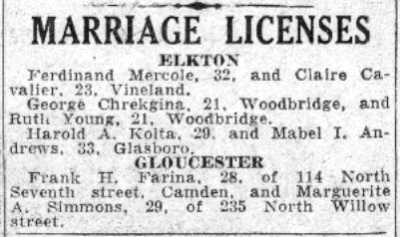 Marriage Licenses - July 26, 1941