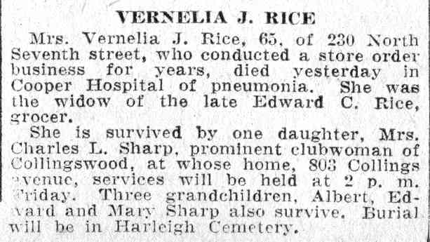 Vernelia J. Rice - June 8, 1932