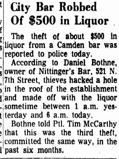 City Bar Robbed Of $500 in Liquor - December 26, 1967