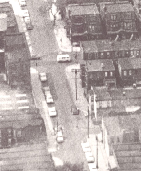 Aerial view of 7th Street at Grant Street and State Street, July 7, 1965