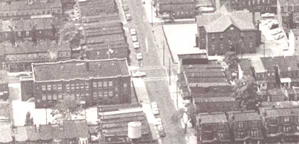 Aerial view of 7th Street at Vine Street, July 7, 1965