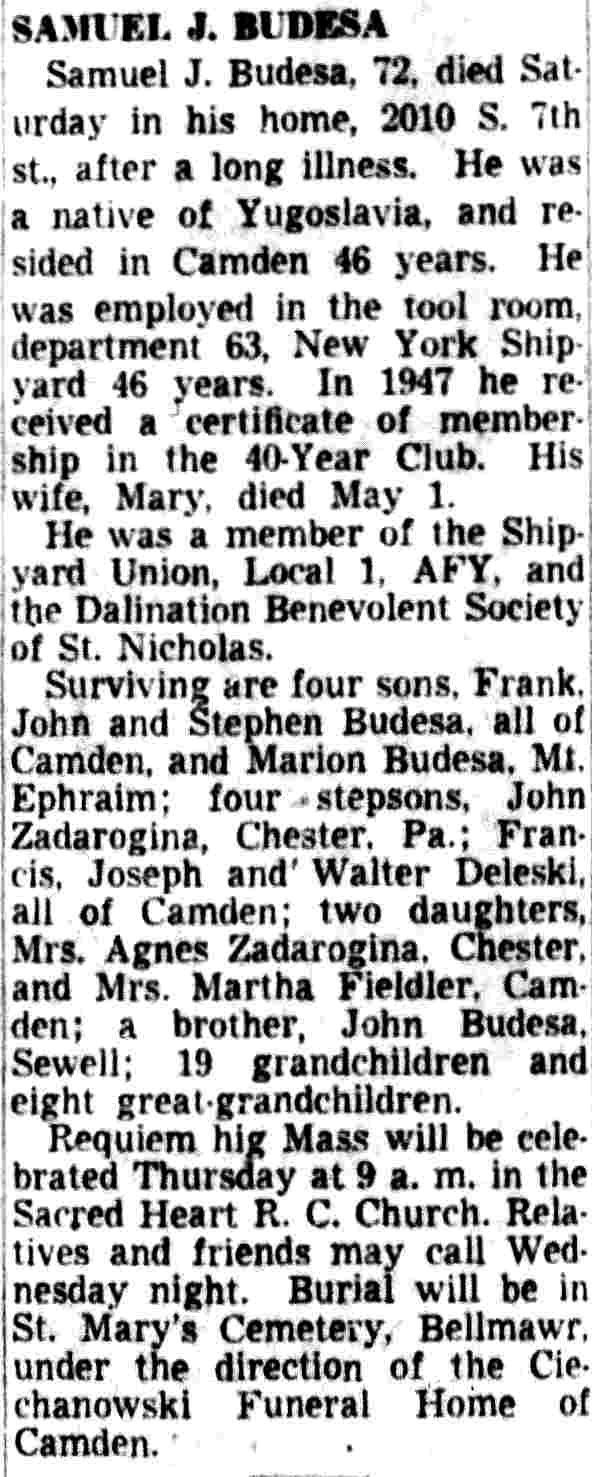 Samuel J. Budesa - July 6, 1953