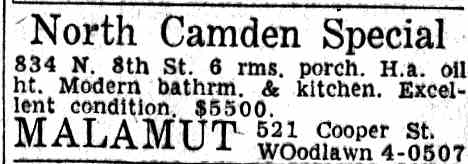 834 North 8th Street, Camden Courier-Post, November 25, 1955