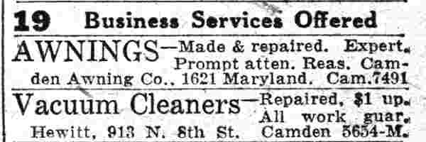 913 North 8th Street, Hewitt Vacuum Cleaners, Camden Courier-Post, June 15, 1932