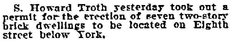 S. Howard Troth houses at 815-837 North 8th Street, Philadelphia Inquirer, August 29, 1906
